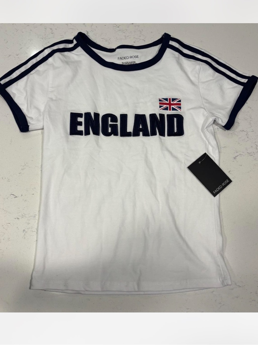 Girls' England Graphic Tee - White with Navy Trim soccer